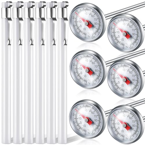 Xuhal 6 Pcs Stainless Steel Kitchen Thermometer with 5 Inch Long Stem 1 Inch Dial Thermometer Milk Frothing Food for Oven Probe Meat Grill BBQ Cooking Chocolate Water(White) - color: White