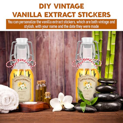 20 Pack Swing Top Glass Vanilla Extract Bottles 4 oz with Lids, Funnel and Vanilla Extract Labels, Boston Vanilla Bottles for Syrup Gift, Flip Top Glass Jars - color: 20PC 4oz Round Bottle