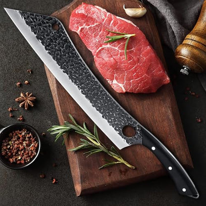 PURPLEBIRD 12 Inch Carving Knife Ultra Sharp Slicing Knife,Hand Forged Brisket Knives High Carbon Steel Meat Slicer, Long Kitchen Knives,Best for Slicing Roasts, Meats and Vegetables, Fathers Gift - color: 12"