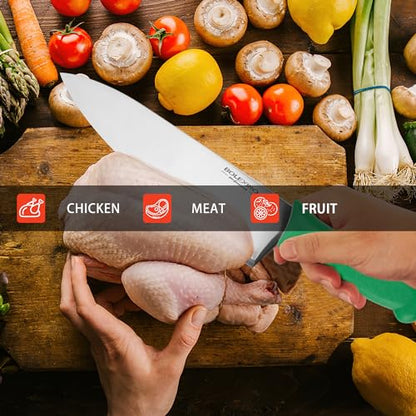 10 inch Japanese High Carbon Stainless Steel Chef Knife, Professional Sharp Wide Cook Knife with Non-slip Ergonomic Handle, for Kitchen Home Restaurant (Green) - color: Green