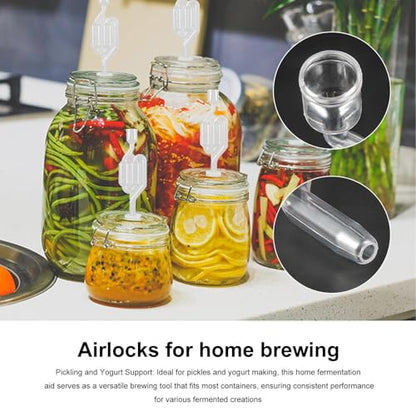 Bubble Airlock, Clear Fermentation Airlock, Food-Grade Homebrew Tool For Beer/Wine/Pickles, S-Shaped Water Seals With MAX Fill Line, Fits Most Jars & Crocks