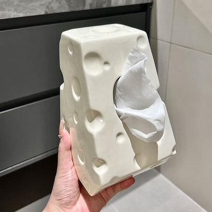 Cheese Shape Milk White Ceramic Tissue Storage Box Toilet Living Room Toilet Paper Storage Container