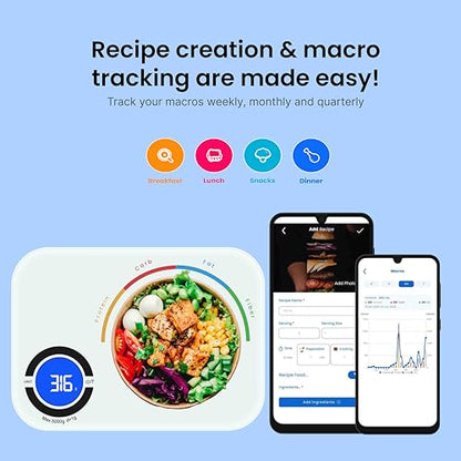 Nutrition Scale – Digital Kitchen Food Scale with App, Smart Food Scale for Calorie & Nutrition Tracking, White - color: White