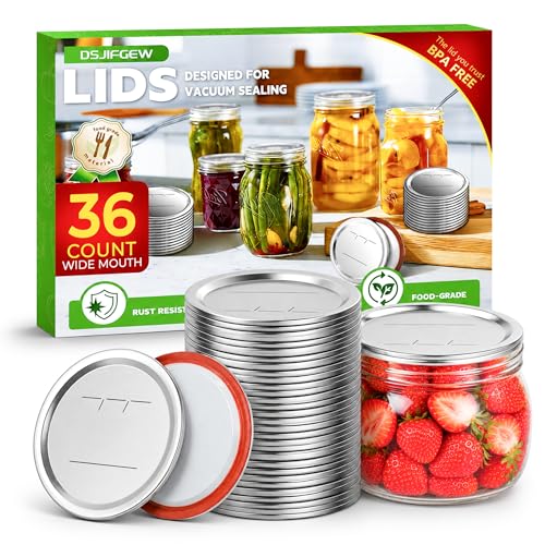 36Pcs Wide Mouth Canning Lids, 86mm Food Grade Mason Jar Lids, 100% Fit Airtight Lids for Ball and Kerr Preserving Jars - size: 36 Lids for Wide Mouth Jar