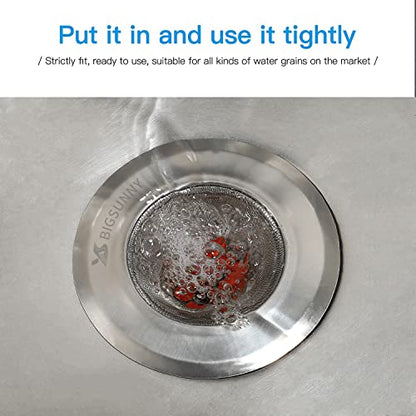 Mesh Sink Strainer Set of 2, MSY BIGSUNNY Stainless Steel Kitchen Sink Strainer Kitchen Drain Strainer with Large Wide Rim 4.5 inch Diameter for Kitchen Sinks - size: 4.5"+4.5"