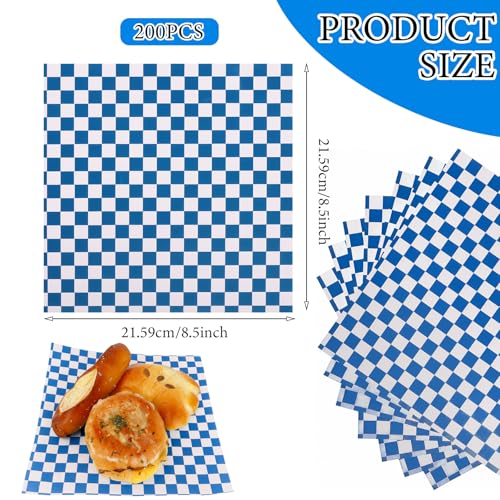 200 Pcs Wax Paper Sheets for Food Deli Wrap Paper Sheets 8.5x8.5"Food Basket Liners Checkered Square Sandwich Wraps for Burgers Bread Restaurant Barbecue Picnic(Blue) - color: Blue