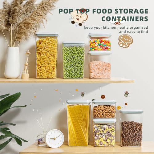 8 Pack Airtight Food Storage Containers with Lids, Pop Top Pantry Organizer Set, BPA-Free Clear Stackable Kitchen Containers with Measurement Marks for Cereal, Flour, Sugar, Pasta, Snacks - color: 8 Pcs Set