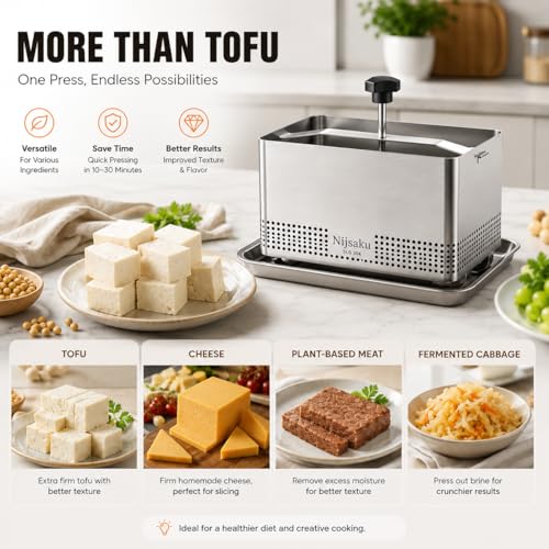 Tofu Press Stainless Steel Tofu Press & Paneer Maker - Cheese Press for Homemade Tofu, Paneer, Vegan Cheese - Heavy Duty Easy-to-Use Kitchen Tool with Adjustable Pressure BPA Free (Dishwasher Safe) - size: 6.3 x 4.72 in