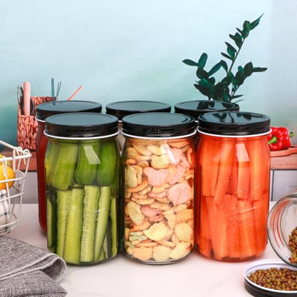 QAPPDA Wide Mouth Mason Jars 32 oz 12 Pack, Large Glass Jars Canning Jar with Lids for Pickling, Storage Food, Meal Prep, Jams, and Spices - size: 32oz - Jar Lettering