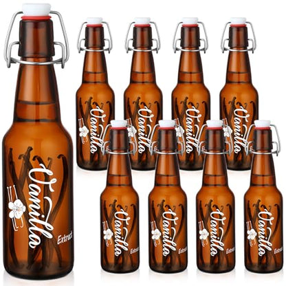 Reallnaive 8 Pcs 12 oz Swing Top Amber Glass Bottles Vanilla Extract Bottles Flip Top Glass for Home Brewing and Fermentation Brew Beverage Sauce Oil Beer Tea