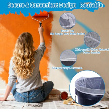 10 Pcs Paint Strainer Bags 1 Gallon- Premium Nylon Paint Filter with Elastic Top, Fine White Mesh for Smooth Painting & Gardening, Disposable Strainer for Paint Bucket & Hydroponics