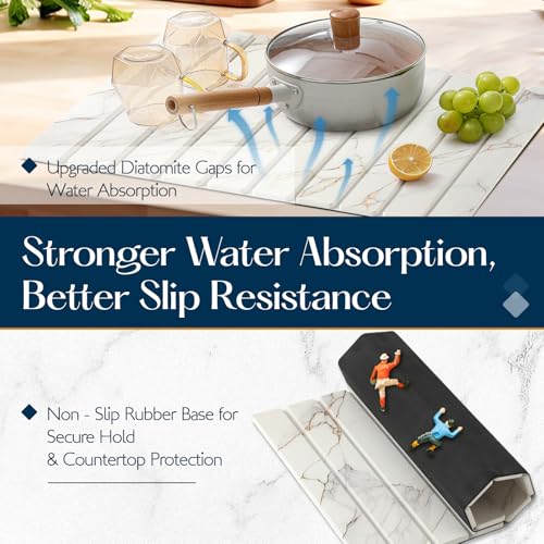 KEYCHAD Large Stone Drying Mat for Kitchen Counter - 23.4" x 15.4" Quick Drying Foldable Dish Drying Mat - Super Absorbent Diatomaceous Earth Mat - Stone Dish Drying Mat for Cups Bottles