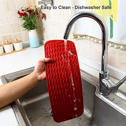ZLR Small Dish Drying Mat (6" x 17" / 153 x 433mm) - Narrow Silicone Drainer for Kitchen Counter, Apartment & RV - Compact Sponge Holder & Sink Caddy Tray, Non-Slip Food-Grade Silicone (Lava Red) - color: Lava Red, size: 17" x 6"