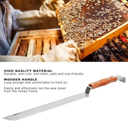 Multifunctional Stainless Steel Honey Cutter Knife Scraper Beekeeping Tool with Wood Handle for Honey Harvesting Extracting Bee Keeping,Honey Uncapping Knife, Honey Cutter Honey Knife