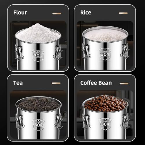 304 stainless steel food storage containers with lids lock clips airtight container large airtight for rice flour sugar grain coffee bean storage containers Kitchen jar (8.72gal/33L) - size: 8.72gal