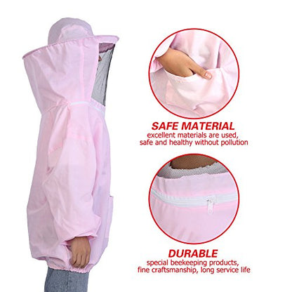 Beekeeping Suit,Apiarist,Beekeeping Jacket with Sheepskin Gloves & Ventilated Fencing Veil Hood,Professional Beekeeper Suit Outfit,Protective Suit Bee Keeping Equipment(Pink)