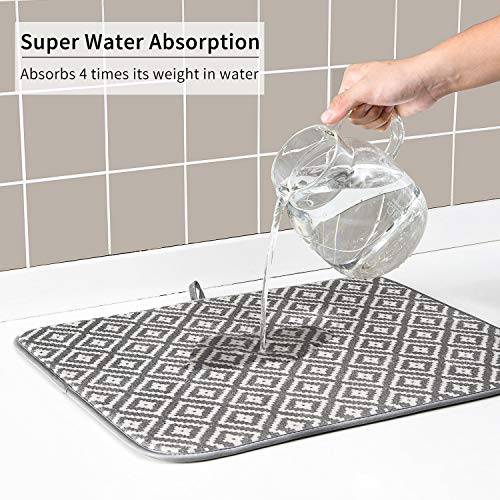 SUBEKYU Microfiber Dish Drying Mat for Kitchen Counter, Absorbent Dishes Drainer/Rack Pad for Countertop, 19.2 by 15.8 Inches (Rhombus), Grey, 1 Pack - color: Dark Grey 1P 19.2*15.8