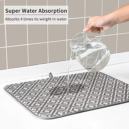 SUBEKYU Microfiber Dish Drying Mat for Kitchen Counter, Absorbent Dishes Drainer/Rack Pad for Countertop, 19.2 by 15.8 Inches (Rhombus), Grey, 1 Pack - color: Dark Grey 1P 19.2*15.8