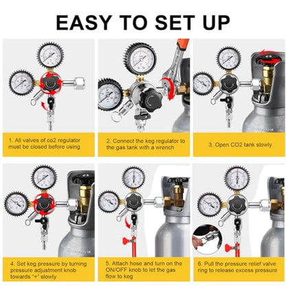 MRbrew Updated 0-60PSI CGA-320 Keg CO2 Regulator, Thread Outlet with 1/4" & 5/16" Barb | Kegerator Regulator with Pressure Adjustment Knob, Beer Regulator with Safety Manual Pressure Relief Valve - size: One Output Thread - Mildly Carbonated