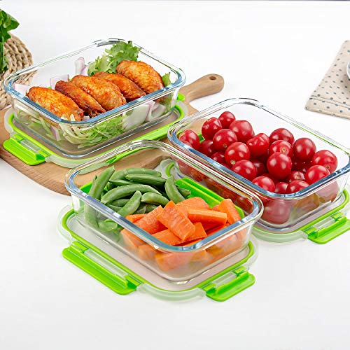 C CREST Glass Containers for Food Storage with Lids, [10-Pack] Meal Prep Containers for Kitchen, Home Use, BPA Free - color: Green