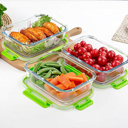 C CREST Glass Containers for Food Storage with Lids, [10-Pack] Meal Prep Containers for Kitchen, Home Use, BPA Free - color: Green