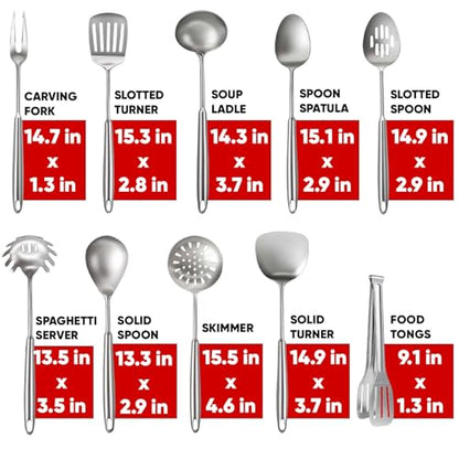 Newness 10 Pcs Cooking Utensils Set,18/8 304 Stainless Steel Kitchen Utensils Set, Metal Kitchen Accessories, Include Soup Ladle, Slotted Skimmer Spoon, Spaghetti Spoon, Spatula, Tongs,Dishwasher Safe - size: 10 PCS Cooking Utensils Set