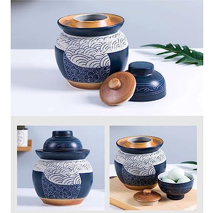 Blue Fermentation Jar Traditional Chinese Porcelain Pickle Jar,Ceramics Fermenting Crock Kit with Water Seal Airlock Lid, Pickle Jar for Pickles Kimchi, Sauerkraut 3.5Kg