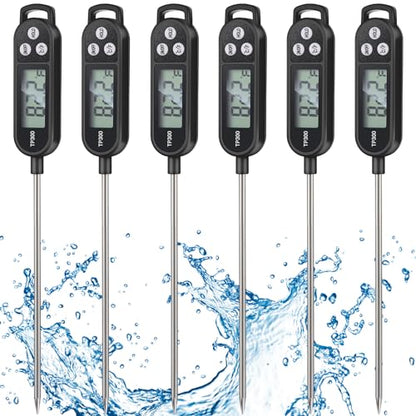 Copkim 6 Pcs Instant Read Meat Thermometer with Long Probe 9.65 Inch Kitchen Cooking Food Candy Waterproof Digital Thermometer for BBQ Water Milk Yogurt Liquid Cooking(Black) - color: Black