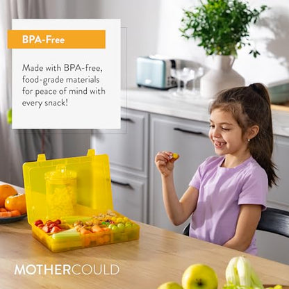 Large Kids Snack Box Containers Set of 2 -100 Labels, BPA-Free, Adjustable Compartments, Dishwasher Safe, Reusable Tray, Food Grade, Meal Prep Container, PARENT TESTED PARENT APPROVED AWARD (Yellow) - color: Yellow, size: Large
