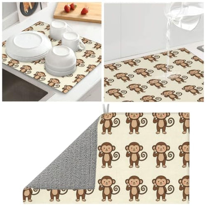 Cartoon Monkeys Dish Drying Mats for Kitchen Counter, Super Absorbent Microfiber Drainer Pad, Washable Reversible Appliance Protector, Everyday Kitchen Must-Have, 16x18 Inch - color: Cartoon Monkeys