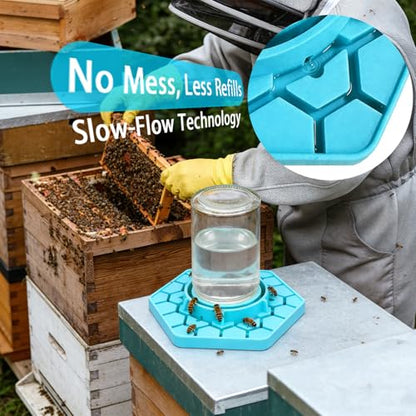 2Pcs Bee Watering Station for Mason Jar, Silicone Bee Feeder for Outside Garden, Anti-Drowning Hive Feeder Compatible with Regular & Wide Mouth Canning Jars, Beekeeping Supplies for Backyard
