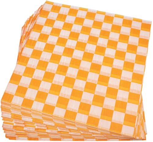 MADE IN USA 1,000 Sheets of Grease-Resistant Food Grade Waxed Kraft Deli Tissue Paper, 12" X 12" (Orange Checker Print) - color: Orange Checker Print