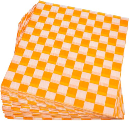 MADE IN USA 1,000 Sheets of Grease-Resistant Food Grade Waxed Kraft Deli Tissue Paper, 12" X 12" (Orange Checker Print) - color: Orange Checker Print