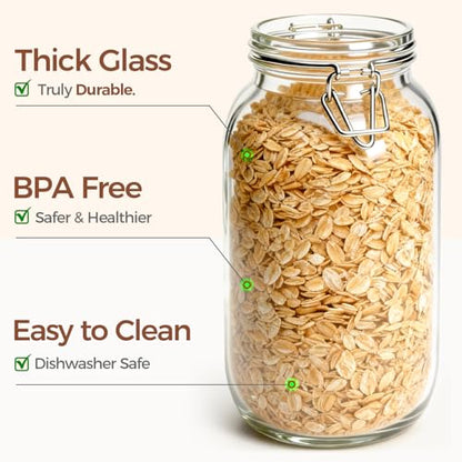 ComSaf 71oz Glass Canisters with Airtight Clamp Lids (Set of 3), 2.1L Large Fermentation & Pantry Jars for Bulk Food Storage, Ideal for Flour, Sugar, Sourdough Starter, and Pickling - 2.2 Quart - size: 71oz*3