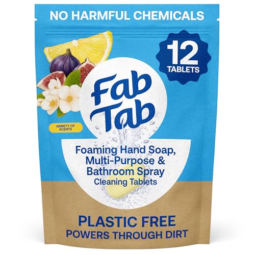Fab Tab Home Cleaning Kit Refill Tablets - All-Purpose Cleaner, Bathroom Cleaner & Foaming Hand Soap Tablet Refills - Plant-Based - Platic-Free - No Harsh Chemicals - (Bottles Not Included)