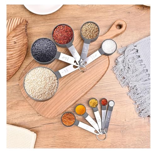 10Pcs Measuring Cups & Spoons Set, Stackable Cups and Spoons, Nesting Measure Cups with Stainless Steel Handle, Kitchen Gadgets for Cooking & Baking (Grey) - color: Gray