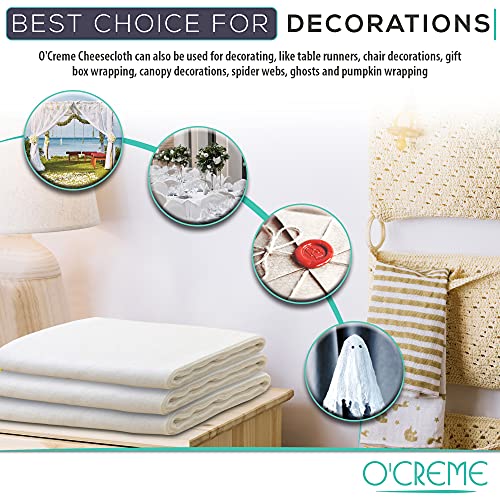 O'Creme Cheese Cloth, 45 Square Feet, 50 Grade, 100% ALL-NATURAL, Ultra Fine Cotton, for Cheesemaking, Food Preparation, Filtering and Straining