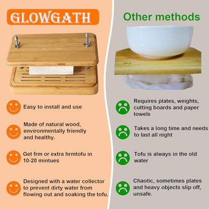 Tofu Press,Large Bamboo Tofu Press with Tofu Strainer,Drip Tray and Cheesecloth, BPA Free,Easy to Clean,Easily Remove Water from Silken/Firm/Extra Firm Tofu,Great Gift for Tofu Lover