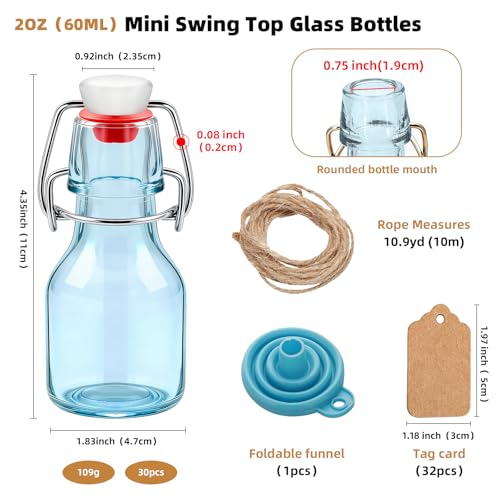 30Pcs 2oz Swing Top Glass Bottles,Flip Top Glass Bottle with Lids Sealable Kombucha Bottle for Brew Beer Syrup Vanilla Extract Air Tight Bottles (Blue) - color: Blue
