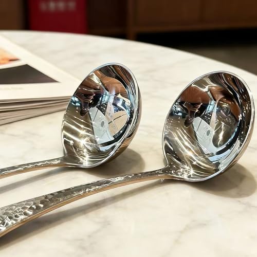 7.08 Inch Gravy Ladle, Premium 18/10 Stainless Steel Hammered Small Ladle for Serving Soup, Sauces, Gravies, Silver