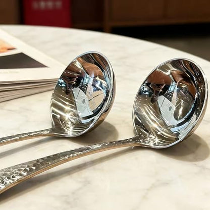 7.08 Inch Gravy Ladle, Premium 18/10 Stainless Steel Hammered Small Ladle for Serving Soup, Sauces, Gravies, Silver