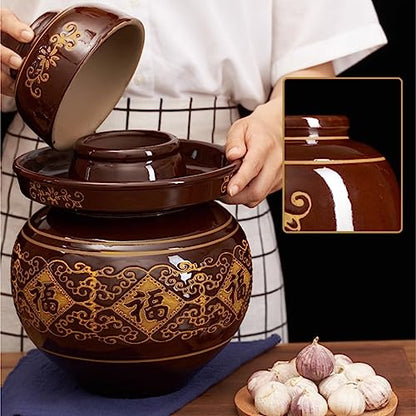 Ceramic Fermentation Crock Jar Kit,Sauerkraut Crock, Traditional Chinese Porcelain Pickle Jar with Water Seal Airlock Lid,Pickle Jar for Fermenting or Pickling Pickl 5.5Kg - size: 5.5Kg