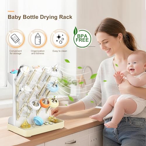 Vertical Baby Bottle Drying Rack, Space-Saving Countertop Storage Stand, BPA-Free Organizer for Baby Bottles and Pacifiers - Warm Beige - color: Warm Beige