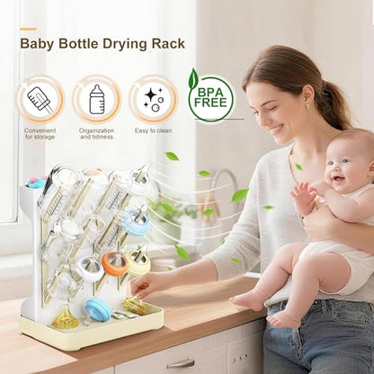 Vertical Baby Bottle Drying Rack, Space-Saving Countertop Storage Stand, BPA-Free Organizer for Baby Bottles and Pacifiers - Warm Beige - color: Warm Beige