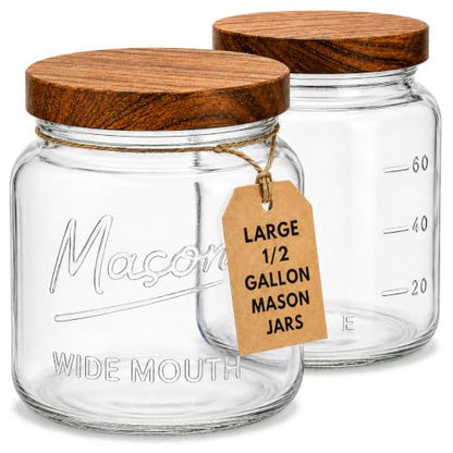 kitchentoolz Large Mason Jars with Lids – 64 oz Mason Jars Wide Mouth, 1/2 Gallon Glass Jar with Lid for Pantry Storage, Canning, Flour, Dry Goods – 2 Pack - size: Pack of 2