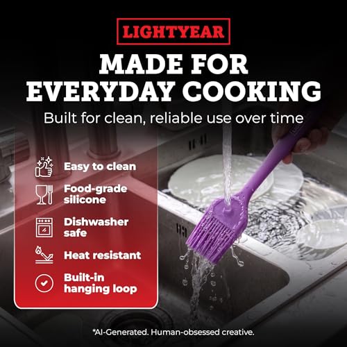 Lightyear Silicone Basting Pastry Brush Set (2 Pcs) ❘ 450°F Heat Resistant Oil Brush for Your Kitchen - Ideal For BBQ’s, Baking & Cooking 100% Food Grade Silicone - BPA Free & Dishwasher Safe (Purple) - color: Purple