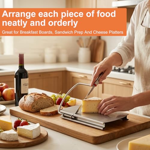 Cheese Slicer, Stainless Steel Cheese Cutter with Precision Grid Scale, Multipurpose Cheese Slicers for Cheese, Butter, Vegetables, Sausages, Comes with 50 Pcs Liner Papers