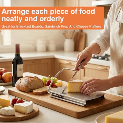 Cheese Slicer, Stainless Steel Cheese Cutter with Precision Grid Scale, Multipurpose Cheese Slicers for Cheese, Butter, Vegetables, Sausages, Comes with 50 Pcs Liner Papers