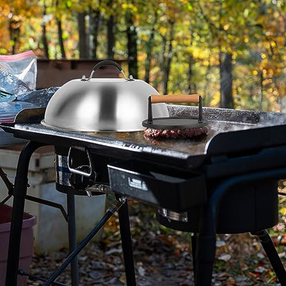 SHINESTAR Cast Iron Burger Press with 12-Inch Melting Dome for Blackstone Griddle, Smash Burger Press & Basting Cover Set, Flat Top Grill Accessories for Bacon, Cheese Melting, Indoor Outdoor Cooking - size: Round