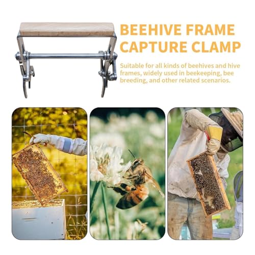 Bee Hive Frame, Hive Frame Grip, Beekeeping Frames Lifter, Stainless Steel Anti-Slip Clamp, Ergonomic Wooden Handle Design, 4.8x4.72 Inches, for Beekeeping Honey Harvest Inspection